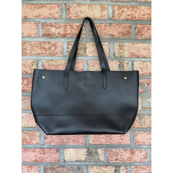 J. Crew Womens Black Leather Snap Closure Double Handle Uptown Tote Bag - Picture 1 of 9